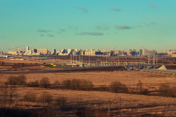 view from the heights of the southern districts of St. Petersburg with the new M-11 highway, January 2020