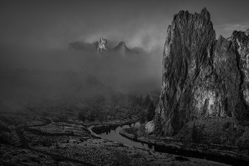 Peaking through the fog at Smith Rock State Park - Oregon
