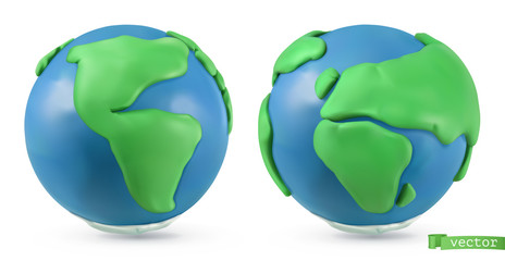 Planet Earth icon. 3d vector objects. Handmade plasticine art illustration - obrazy, fototapety, plakaty