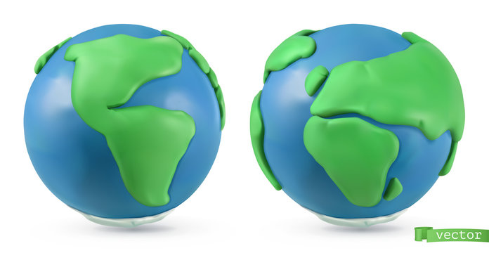 Planet Earth icon. 3d vector objects. Handmade plasticine art illustration