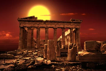 Papier Peint photo autocollant Bordeaux Parthénon sur l& 39 Acropole d& 39 Athènes, Grèce. Célèbre temple grec au coucher du soleil.