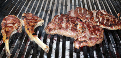 Grilled Meat Over the Coals on a Barbecue
