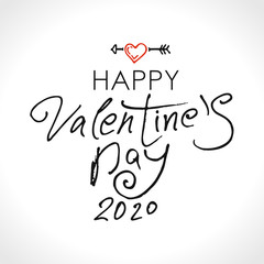 Happy Valentine's Day 2020 modern calligraphy. Valentines day holidays typography print, postcard and more. Vector illustration