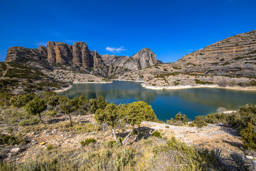 View of cliffs at Vadiello reservoir