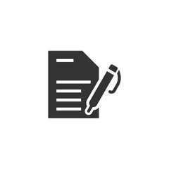 Blogging icon in flat style. Document with pen vector illustration on white isolated background. Content business concept.