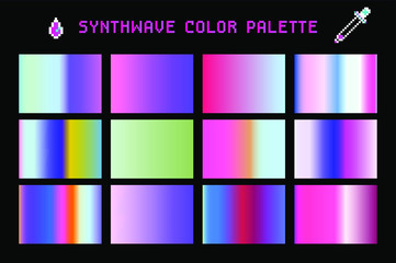 Synthwave color palette, set of duotone and holographic swatches for trendy coloring.