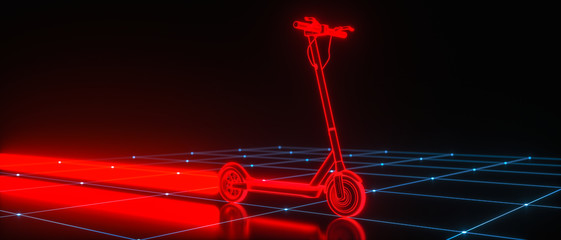 virtual e scooter pulls a red beam behind it (3d rendering) © rtype