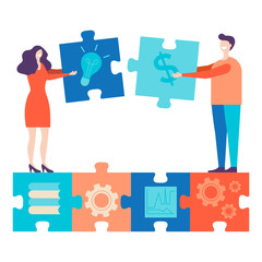 Business concept. Team metaphor. people connecting puzzle elements.