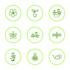 set of green icons flower