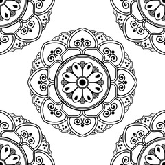 Mandala seamless pattern black and white. Islam, Arabic, Pakistan, Moroccan, Turkish, Indian, Spain motifs. Vector illustration EPS 10