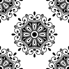 Mandala seamless pattern black and white. Islam, Arabic, Pakistan, Moroccan, Turkish, Indian, Spain motifs. Vector illustration EPS 10