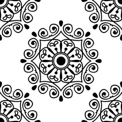 Mandala seamless pattern black and white. Islam, Arabic, Pakistan, Moroccan, Turkish, Indian, Spain motifs. Vector illustration EPS 10