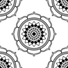 Mandala seamless pattern black and white. Islam, Arabic, Pakistan, Moroccan, Turkish, Indian, Spain motifs. Vector illustration EPS 10
