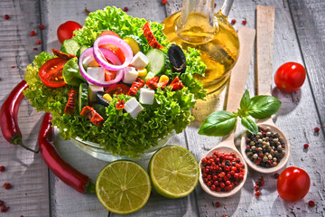 Composition with vegetable salad bowl