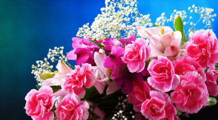 Composition with bouquet of freshly cut flowers