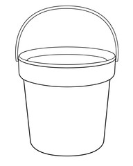 Bucket - a linear vector drawing for coloring. Plastic or metal bucket - vector template for coloring. Gardening and household equipment - bucket with handle - hand drawing. Outline. © Hanna