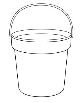 recommend clip art: Bucket - a linear vector drawing for coloring. Plastic or metal bucket - vector template for coloring. Gardening and household equipment - bucket with handle - hand drawing. Outline.