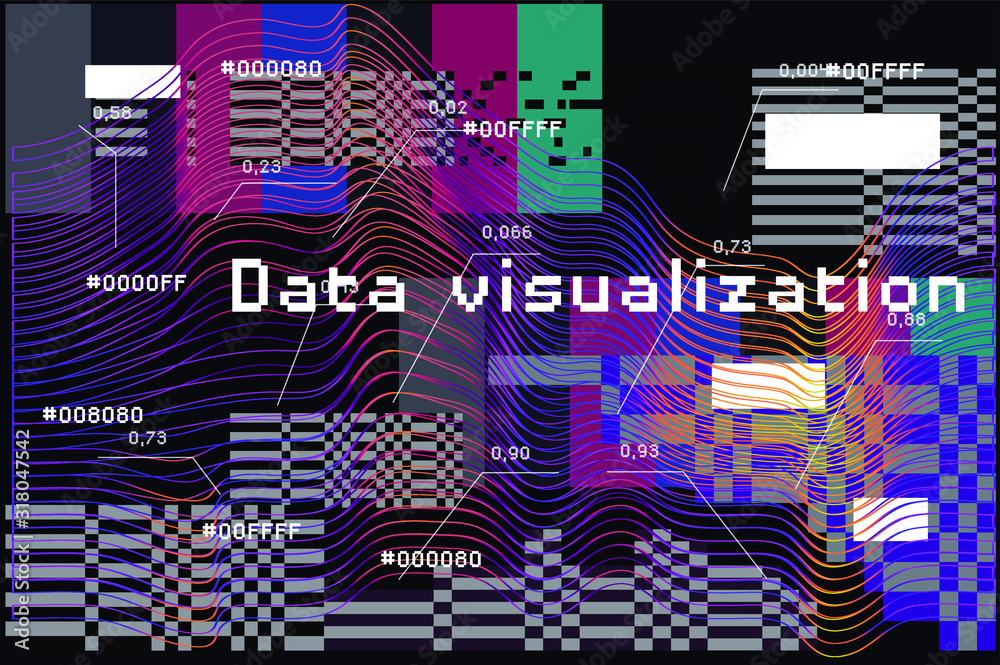 Poster Abstract Visualization of data and information in graph form. Conceptual 3D illustration of futuristic technology, complex systems and calculations.