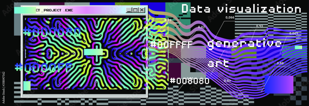 Poster Abstract Visualization of data and information in graph form. Conceptual 3D illustration of futuristic technology, complex systems and calculations.
