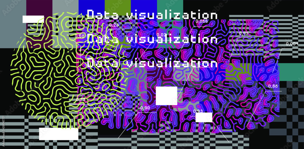 Poster Abstract Visualization of data and information in graph form. Conceptual 3D illustration of futuristic technology, complex systems and calculations.