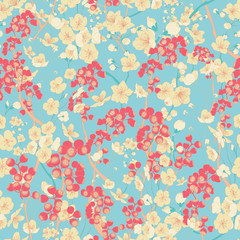 Fototapeta na wymiar Seamless Cherry Flower Blossom Vector Textile Pattern