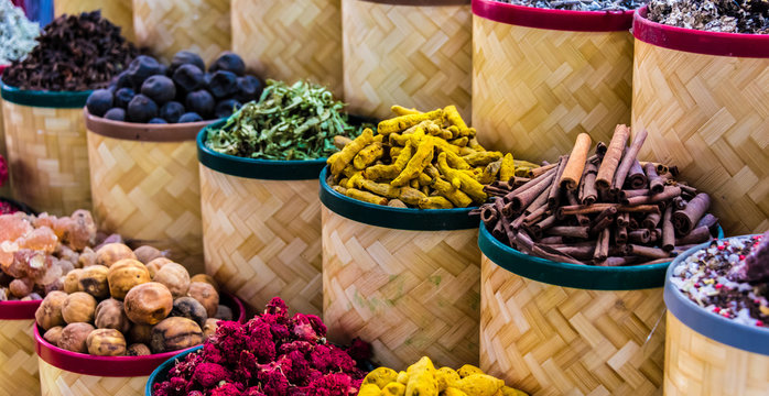 Spices And Herbs On The Arab Street Market Stall