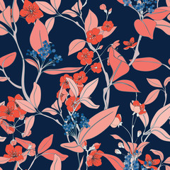 Vector Seamless Japanese Cherry Flower Pattern