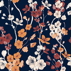 Cherry Flower Asian Style Seamless Vector Textile Pattern 
