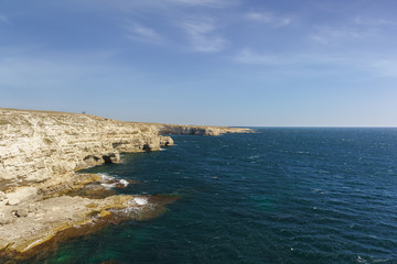 Fototapeta premium Laconic nature of the Western Crimea. The steep Bank of Cape Tarhankut. Calm sea