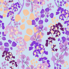 Violet Leaf Seamless Romantic Vector Background