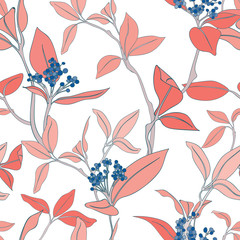 Pink Leaf Seamless Vector Botanical Pattern