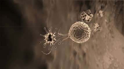 virus attacked by lymphocytes, Cancer cell and Lymphocytes, T-lymphocytes attack a migrating cancer cell, Cancer cell attacked by lymphocytes, Macrophage attack of the cells