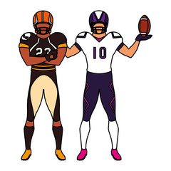 men players american football on white background