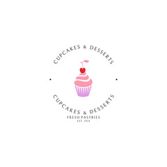 Fresh pastries. Logo template. Cupcakes and desserts