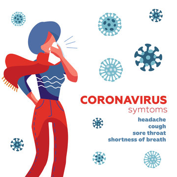 Coronavirus Symptoms, Mers Cov is a common virus that causes an infection in your nose, sinuses, or upper throat. Middle East respiratory syndrome coronavirus Sign. Woman sneezing in handkerchief