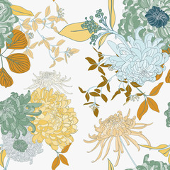 Japanese Chrysanthemum Flower Seamless Textile Pattern
