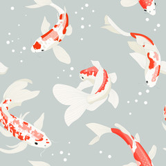 Seamless Carp Fish Vector Asian Traditional Vintage Wallpaper