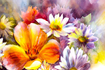 Fototapeta na wymiar Bright bouquet of spring flowers oil painting.