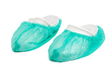 Hygienic shoe cover for feet with white background