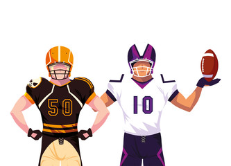 men players american football on white background