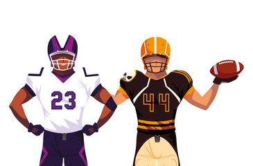 men players american football on white background
