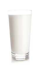 Glass of tasty milk on white background