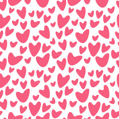 Red hot love romantic hearts on the white background vetor seamless pattern.