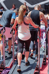 Girl Exercising Outdoor on Treadmill in an Outdoor Gym