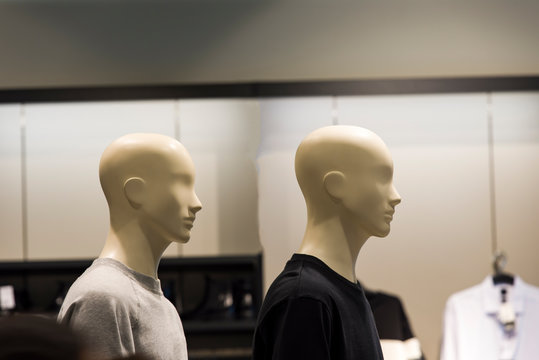 mannequin head Head of a white mannequin at store background