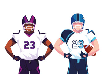 men players american football on white background