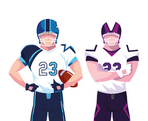 men players american football on white background