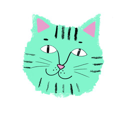 Vector Illustration Portrait of Cartoon  Blue Cat