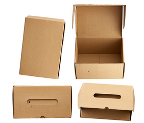 set of brown rectangular cardboard boxes for transporting goods