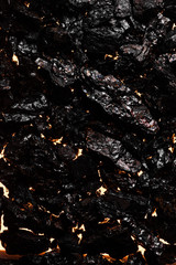 Black charcoal texture, red-hot natural mineral resource background